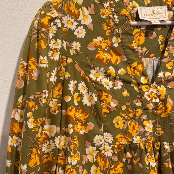 Flora Bea Olive Floral Tier Mini Dress - Picture 3 of 5